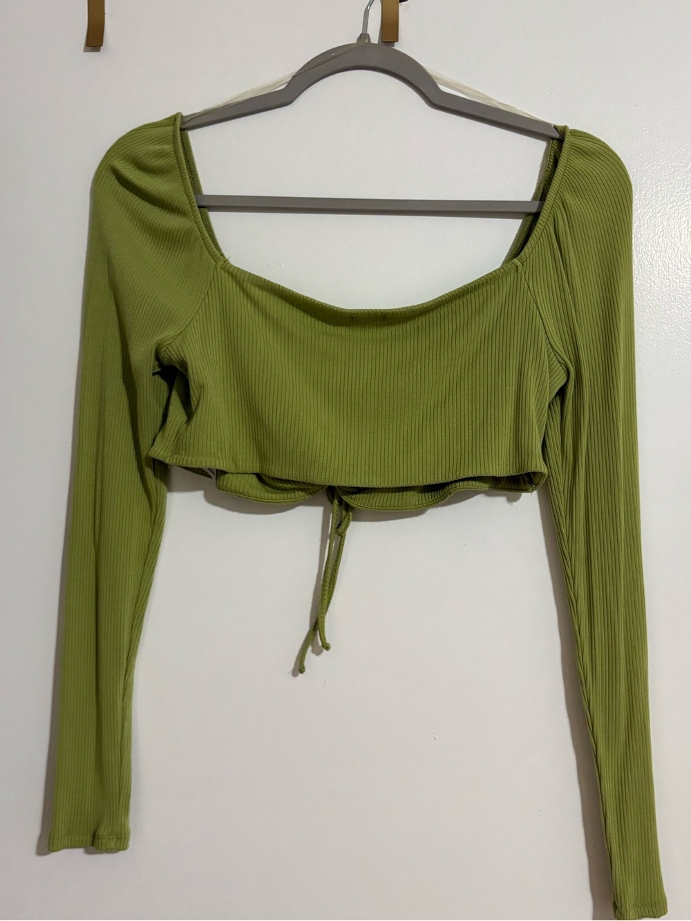 Garage Olive Ribbed Ruched Drawstring Crop Top - Picture 3 of 3